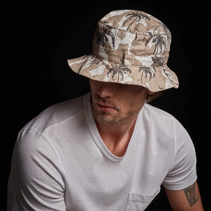 Bucket hats for gardening-Camo Palm Print Bucket Hat - Desert