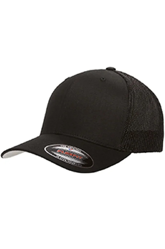 mens hats with high crown-Flexfit Mens Stretch Fit Trucker Hat - Black