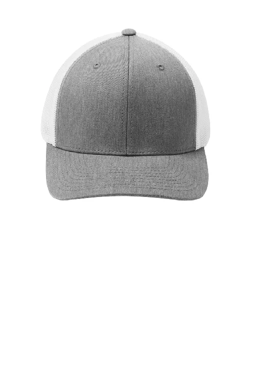 mens hats with smooth colors-Port Authority Mens Stretch Fit Hat - Heather Grey/White