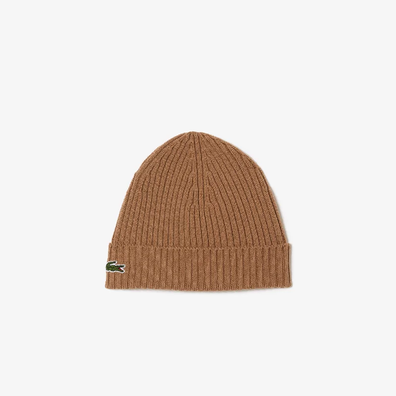 Wool Hats for icy ridges-Unisex Ribbed Wool Beanie Brown