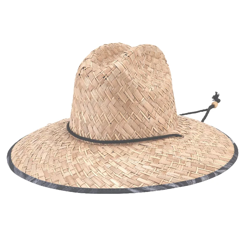 mens hats with thin fabric-Mens Straw Lifeguard With Palm Print