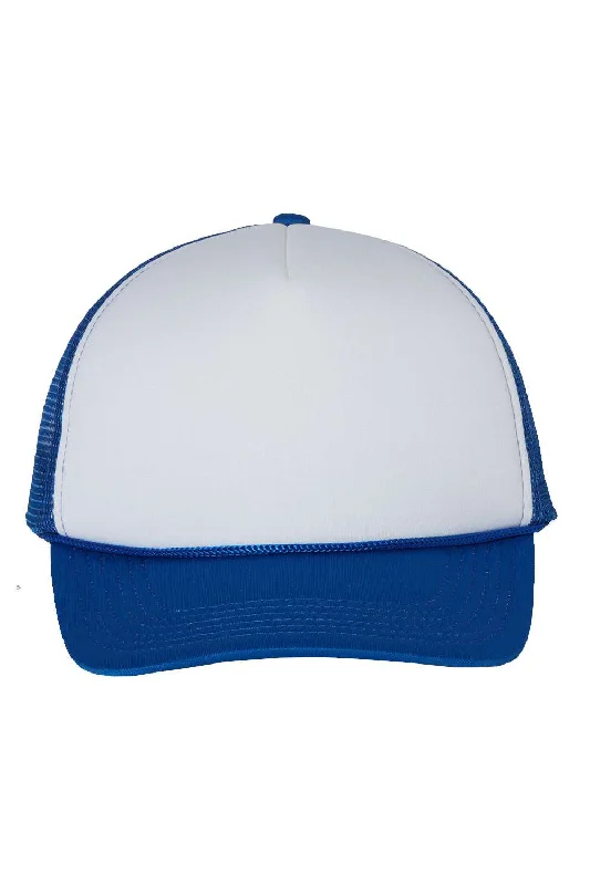 mens hats for haddock fishing-Valucap Mens Foam Mesh Back Snapback Trucker Hat - White/Royal Blue