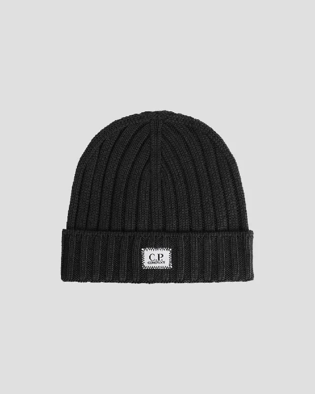 Wool Hats for winter peaks-Extra Fine Merino Wool Logo Beanie Black