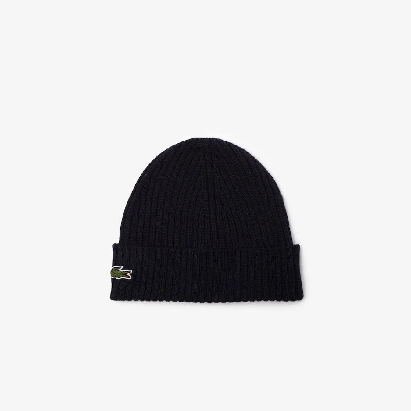 Wool Hats with chic thrift-Unisex Lacoste Ribbed Wool Beanie Navy Blue