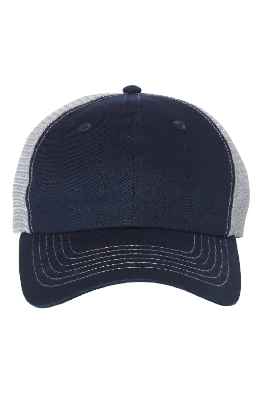 mens hats with thin fabric-Sportsman Mens Contrast Stitch Mesh Back Adjustable Hat - Navy Blue/Grey