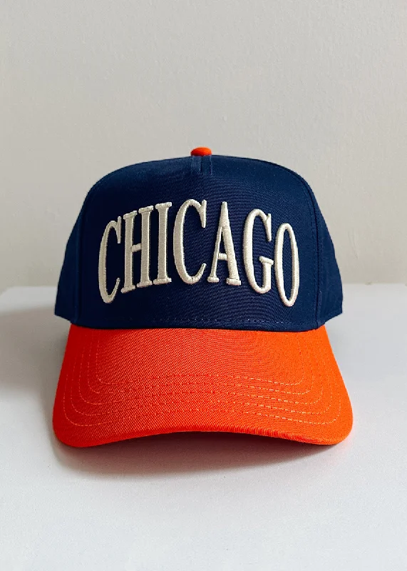 Baseball caps punk rock-Chicago Puff Baseball Cap - Orange & Navy