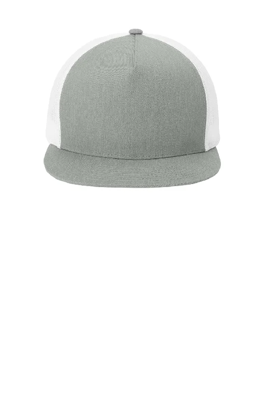 mens hats with flexible brim-Sport-Tek Mens Adjustable Trucker Hat - Heather Grey/White