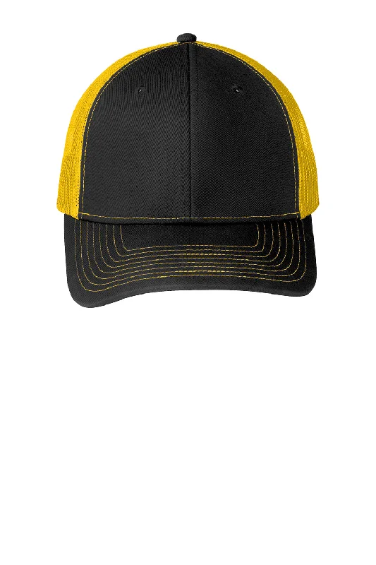 mens hats for shark fishing-Port Authority Mens Adjustable Trucker Hat - Black/Gold