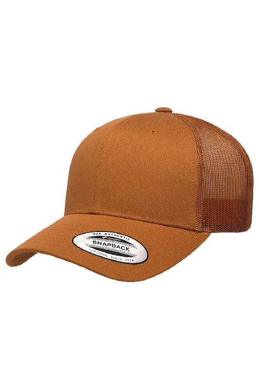 mens hats for scenic hikes-Yupoong Mens Adjustable Trucker Hat - Caramel Brown