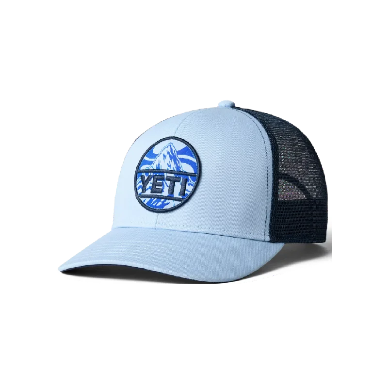 Beanies with team logos-Yeti Mountain Badge Trucker Light Blue Hat