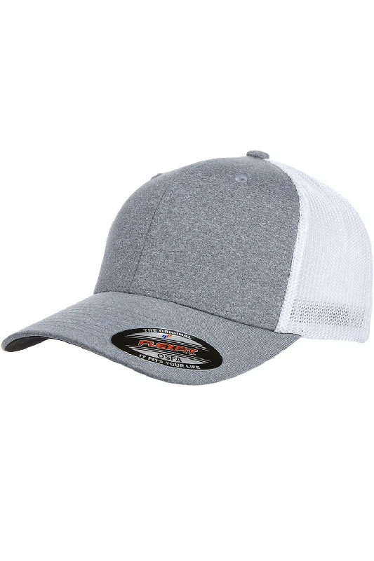 mens hats in ivory-Flexfit Mens Stretch Fit Hat - Heather Grey/White