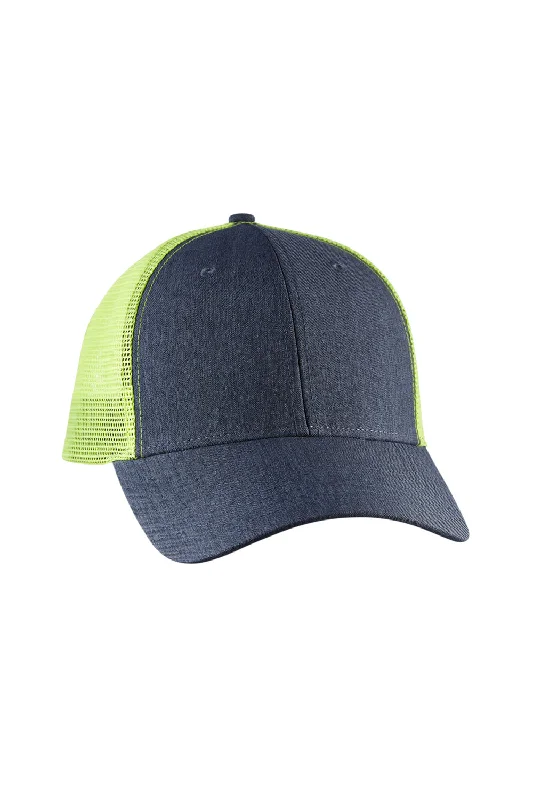 mens hats for tuna fishing-Big Accessories Mens Adjustable Trucker Hat - Navy Blue/Neon Yellow