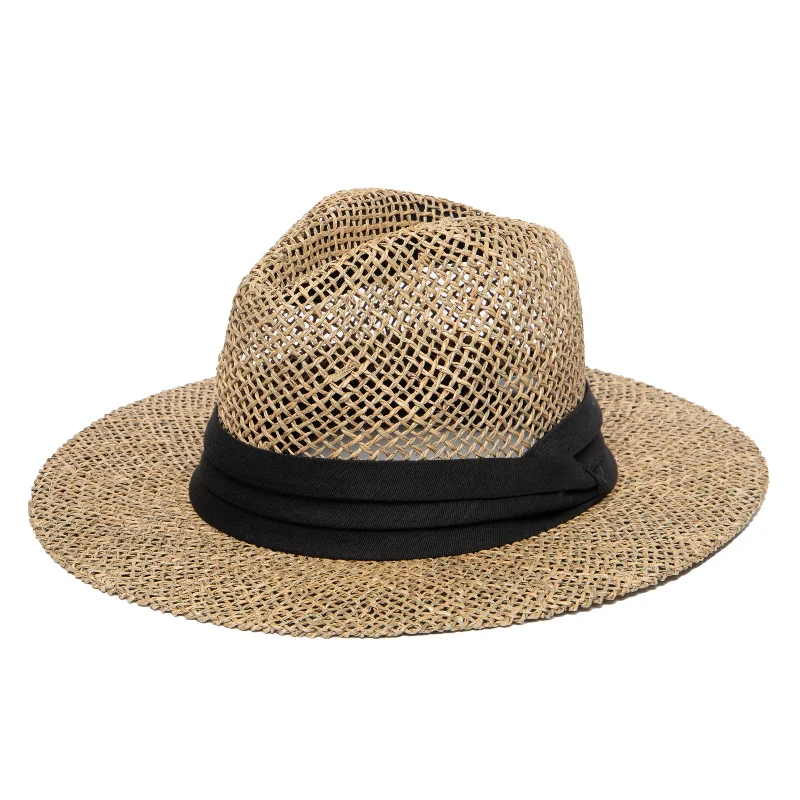 mens hats in taffeta-Mens Rush Straw Wide Brim Fedora