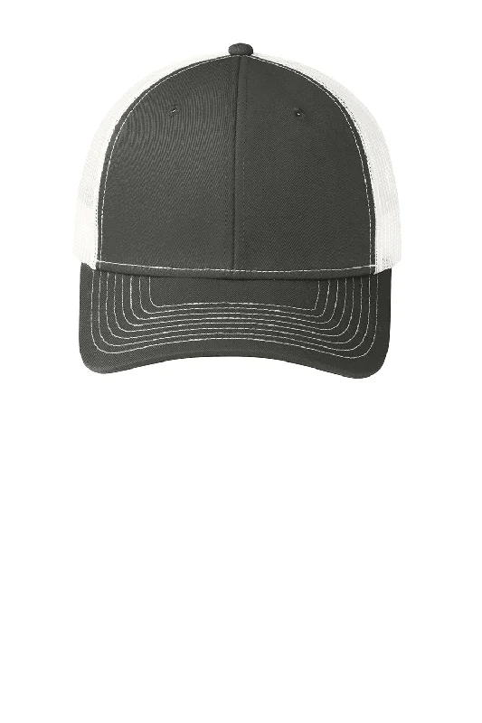 mens hats for travel-Port Authority Mens Adjustable Trucker Hat - Steel Grey/White