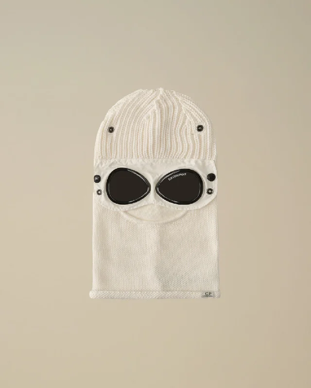 Wool Hats in pine blue-Extra Fine Merino Wool Goggle Balaclava Gauze White