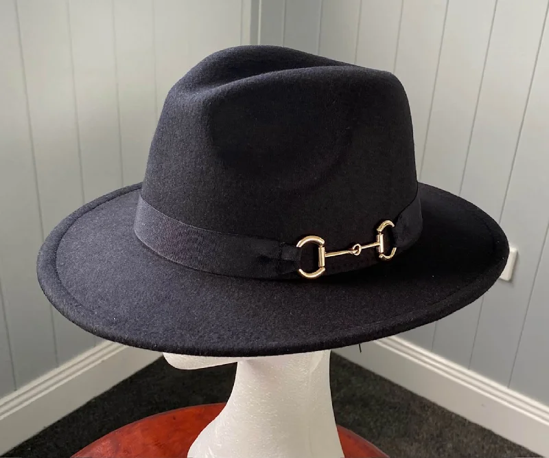 Beanies for winter trips-Black Panama Hat -Snaffle Bit Band - Large