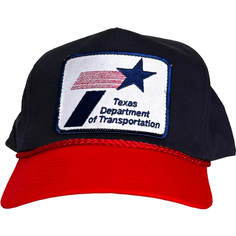 mens hats for pike fishing-Custom Texas Department of Transportation patch Vintage Navy Crown Red Brim SnapBack Hat Cap with rope