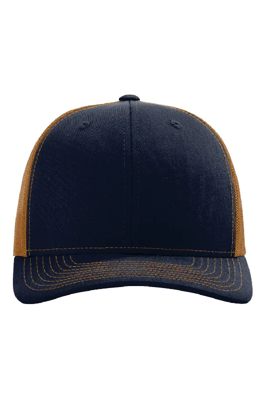 mens hats in sheepskin-Richardson Mens Snapback Trucker Hat - Navy Blue/Carmel