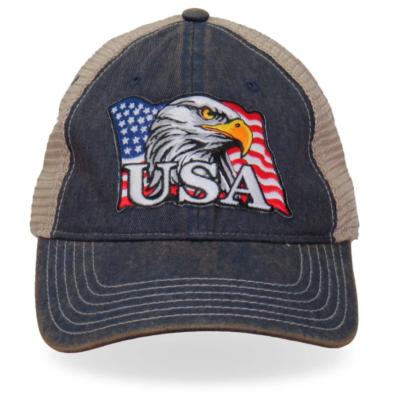 Beanies for festivals-Hot Leathers GSH1023 Eagle Head Flag Trucker Hat