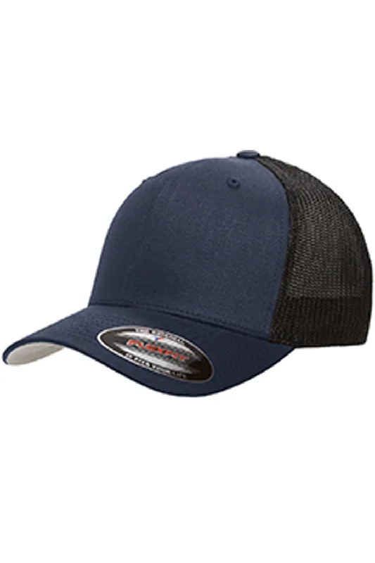 mens hats for sunrise hikes-Flexfit Mens Stretch Fit Trucker Hat - Navy Blue