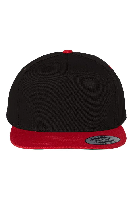 mens hats for tarpon fishing-Yupoong Mens 5 Panel Cotton Twill Snapback Hat - Black/Red