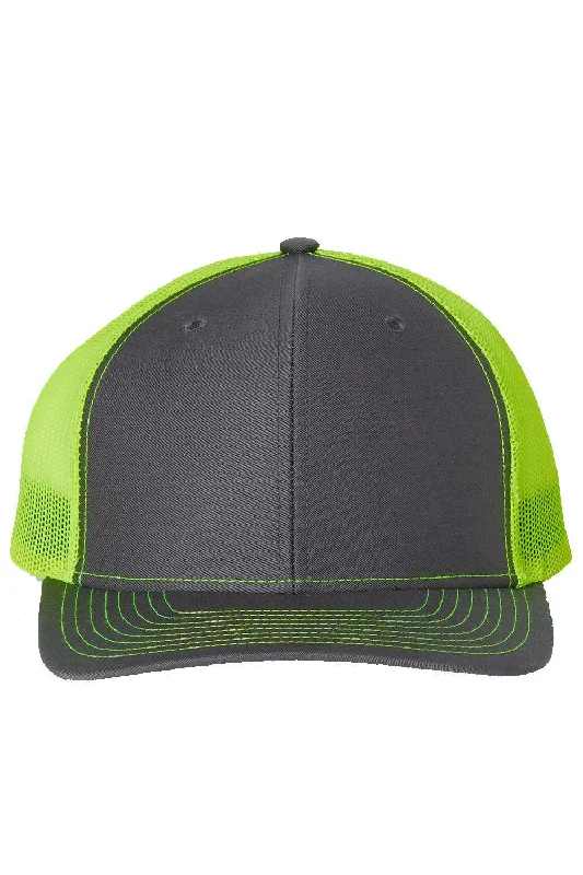 mens hats with vivid tones-Richardson Mens Snapback Trucker Hat - Charcoal Grey/Neon Yellow