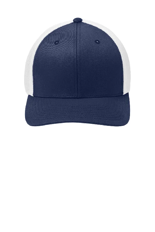 mens hats for conch fishing-Port Authority Mens Stretch Fit Hat - True Navy Blue/White