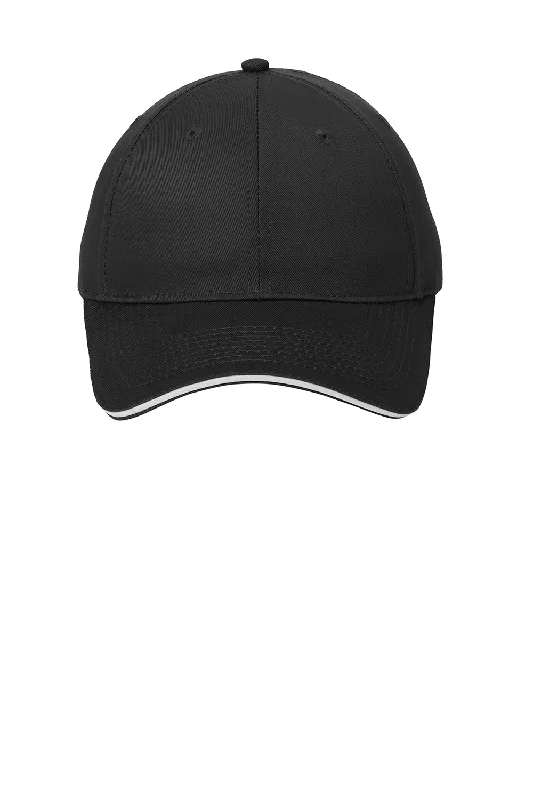 mens hats with earthy tones-Port & Company Mens Sandwich Bill Adjustable Hat - Black/White