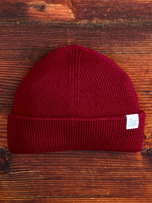 Wool Hats for bluff outings-Merino Wool Ribbed Beanie in Chili