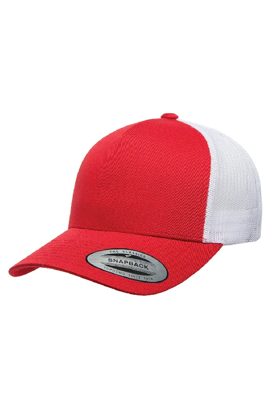 mens hats with thick fabric-Yupoong Mens Adjustable Trucker Hat - Red/White