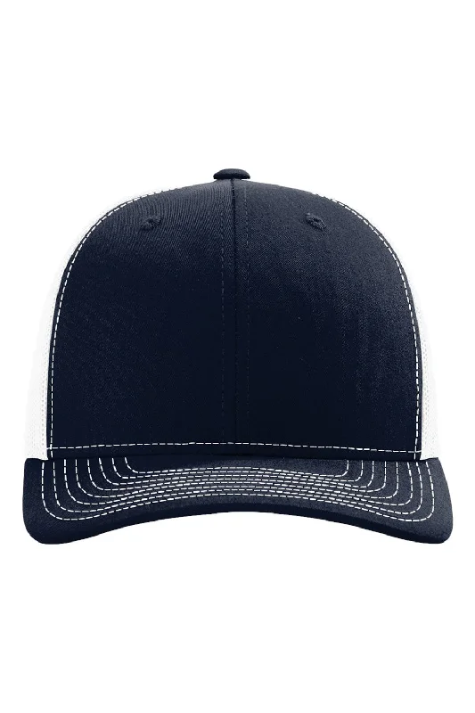 mens hats in obsidian stone-Richardson Mens Sustainable Snapback Trucker Hat - Navy Blue/White - Closeout