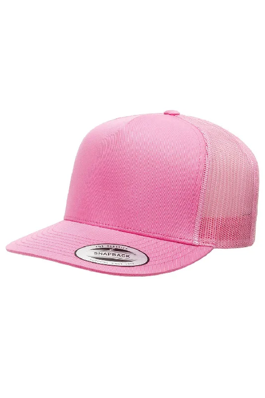 mens hats for state fairs-Yupoong Mens 5 Panel Classic Snapback Trucker Hat - Pink