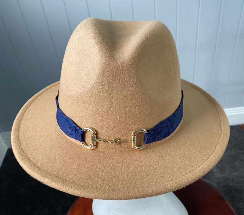 Soft headbands for summer-Camel Panama Hat Snaffle Bit Band - Small