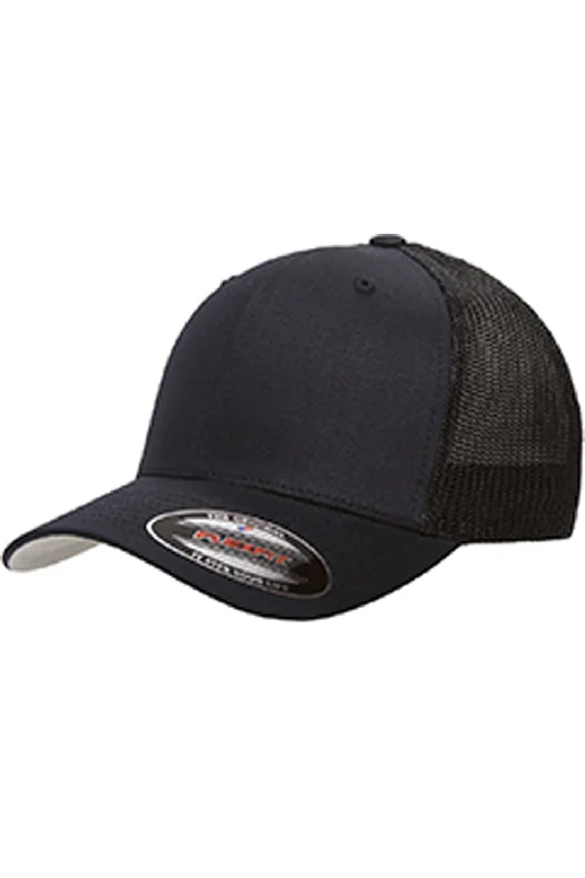 mens hats with medium weight-Flexfit Mens Stretch Fit Trucker Hat - Dark Navy Blue