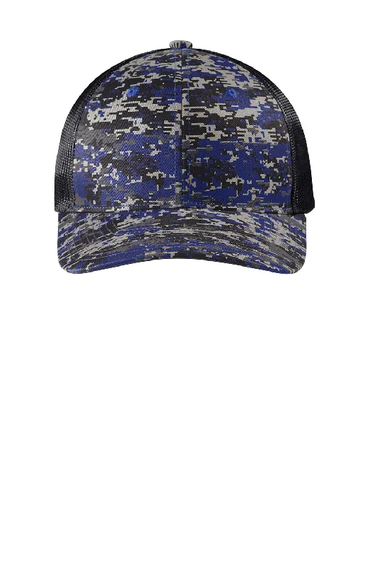 mens hats for deep sea fishing-Port Authority Mens Digi Camo Snapback Trucker Hat - Patriot Blue Digital Camo/Steel Grey