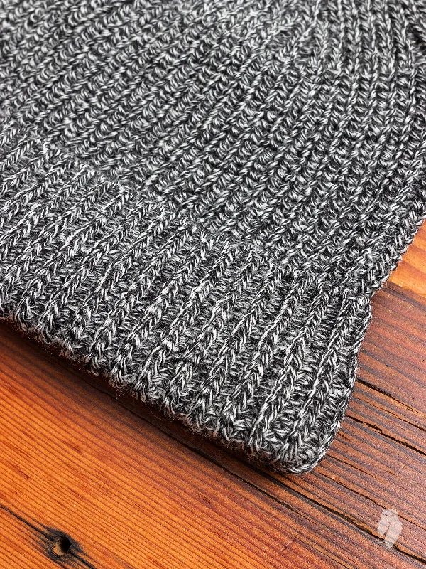 Wool Hats for rainy ridges-Wool Knit Watch Cap in Melange Black