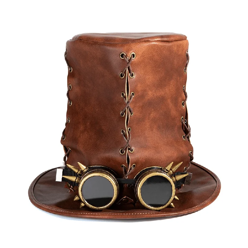 mens hats with contrast stitching-Men's Steampunk Sutural High Hat with Glasses