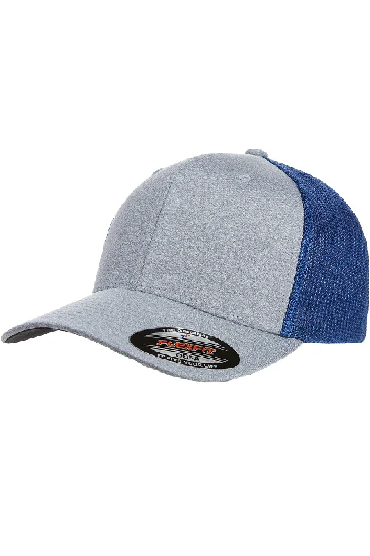 mens hats with cool tones-Flexfit Mens Stretch Fit Hat - Heather Grey/Royal Blue