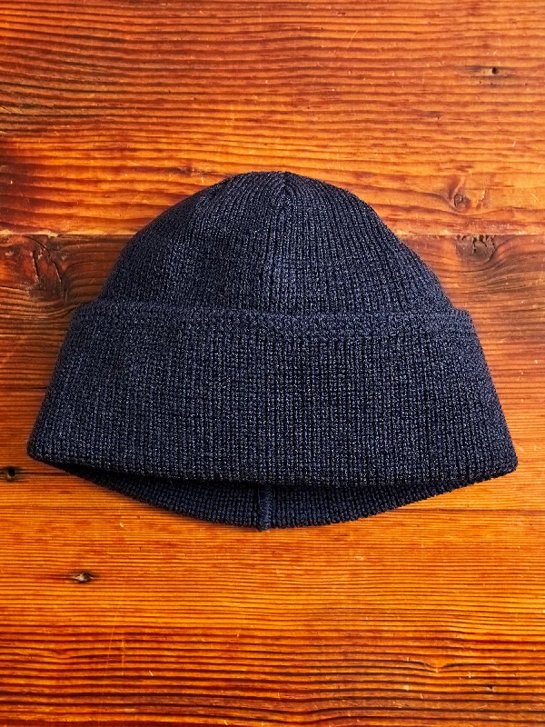 Wool Hats with high brims-Wool Knit Watch Cap in Dark Navy