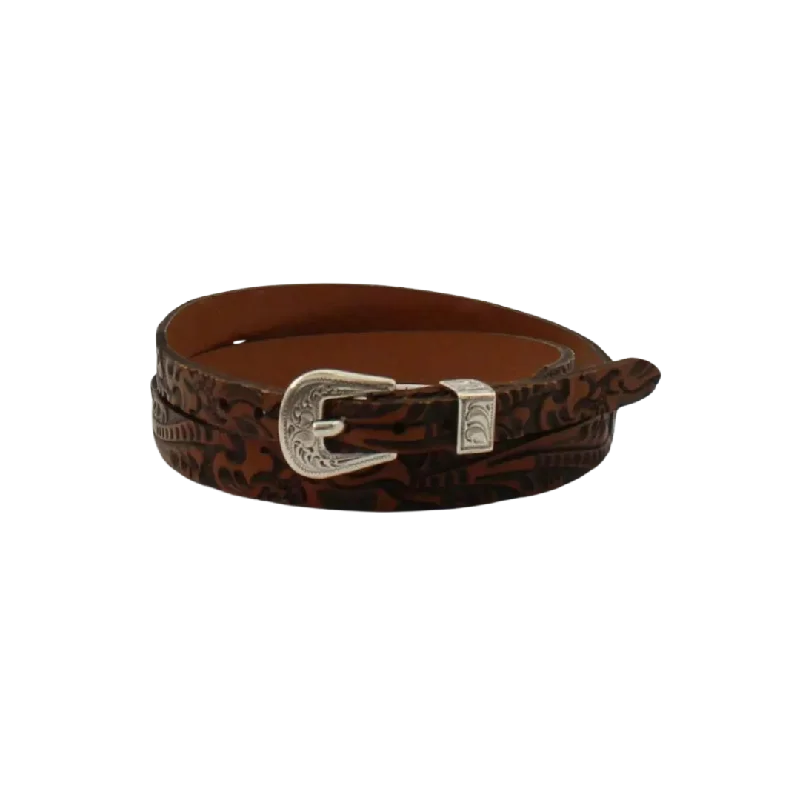 Thin headbands for casual wear-M&F Brown Floral Tooled Hatband