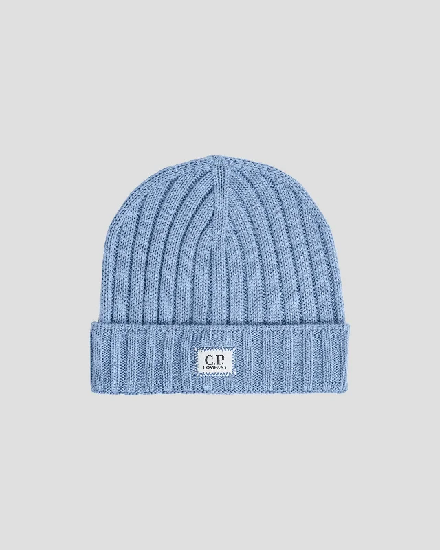 Wool Hats for dusk peaks-Extra Fine Merino Wool Logo Beanie Riviera