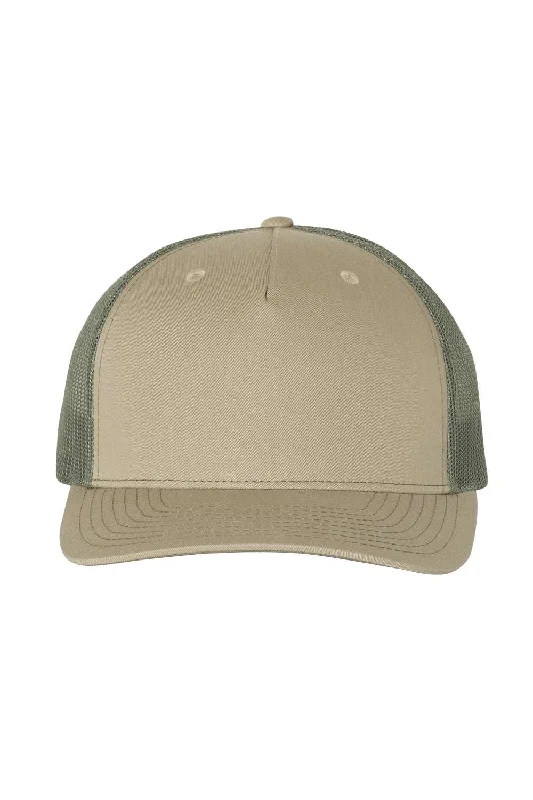 mens hats with ear flaps-Richardson Mens 5 Panel Snapback Trucker Hat - Pale Khaki/Loden Green