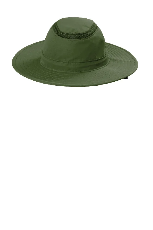 mens hats for tarpon fishing-Port Authority Mens Moisture Wicking Ventilated Wide Brim Hat - Olive Leaf Green