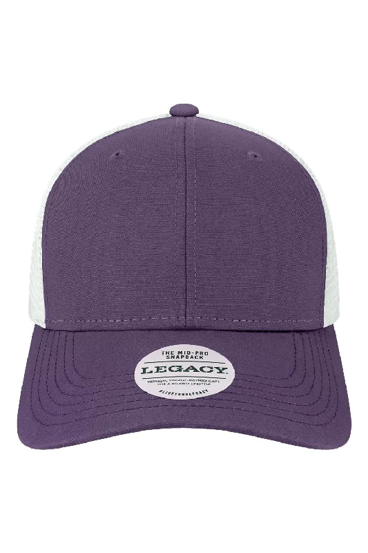 mens hats for river rafting-Legacy Mens Mid Pro Snapback Trucker Hat - Purple/White