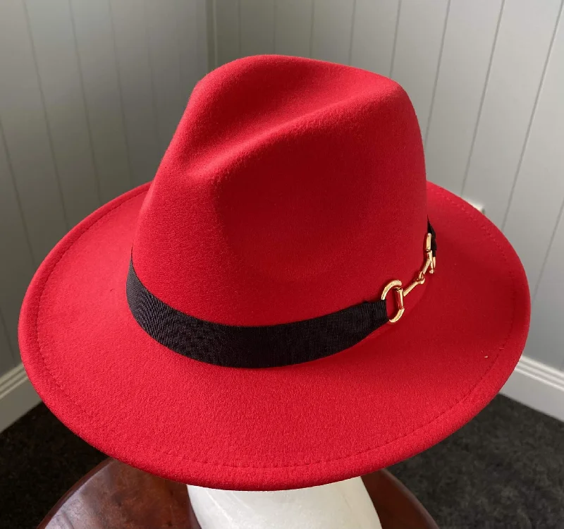 Velvet headbands for men-Red Panama Hat Snaffle Bit Band - Medium