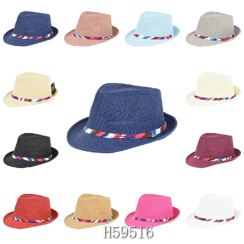 Bucket hats for summer outings-Wholesale Summer Sun Straw Fedora Bucket Hats H59516