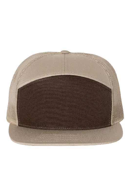 mens hats for big heads-Richardson Mens 7 Panel Snapback Trucker Hat - Brown/Khaki