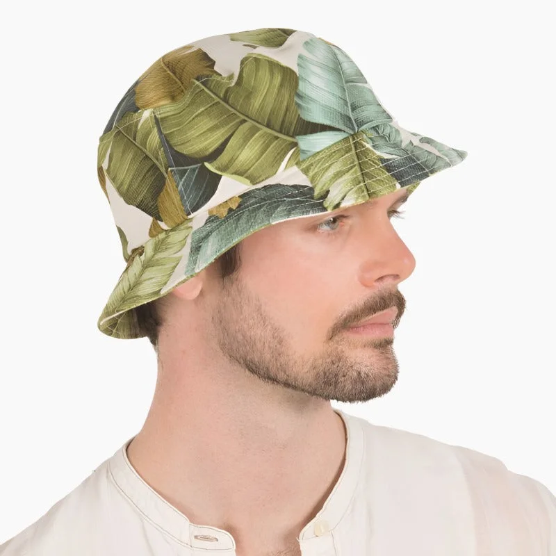 Bucket hats with floral embroidery-Barkcloth Bucket Sun Protection Hat