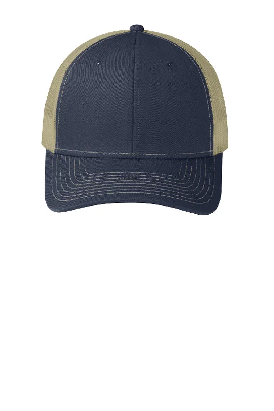 mens hats for national parks-Port Authority Mens Adjustable Trucker Hat - Rich Navy Blue/True Khaki Brown