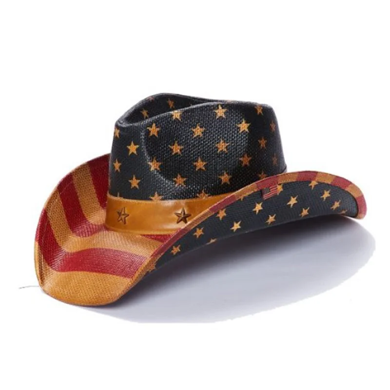 Beanies for holiday gifts-Vintage American Flag Print Toyo Straw Hat